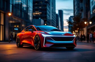 A futuristic 2026 Kia Morning parked in a vibrant city setting at twilight.